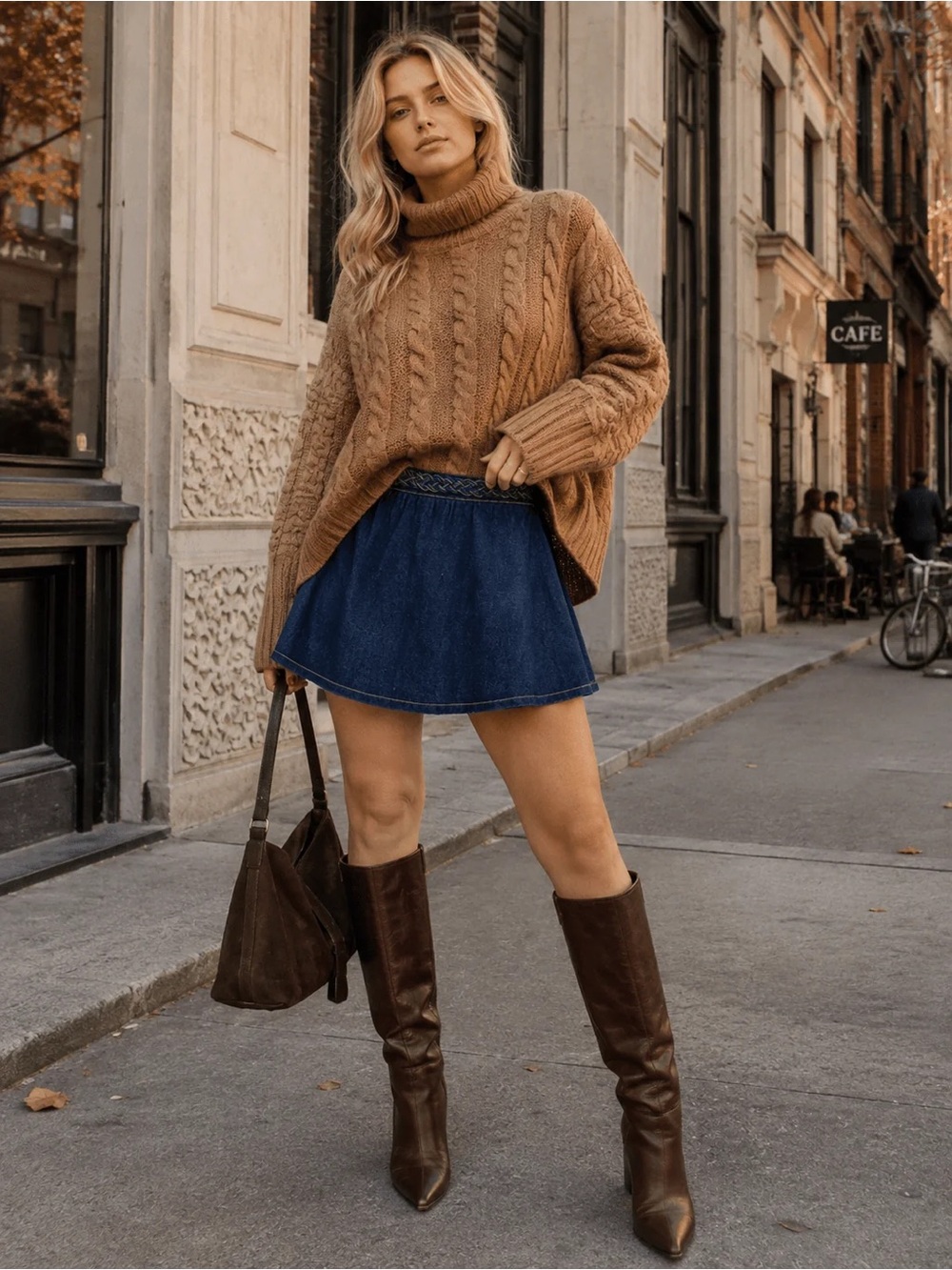 emory park Denim Mini Skirt in Dark Blue
